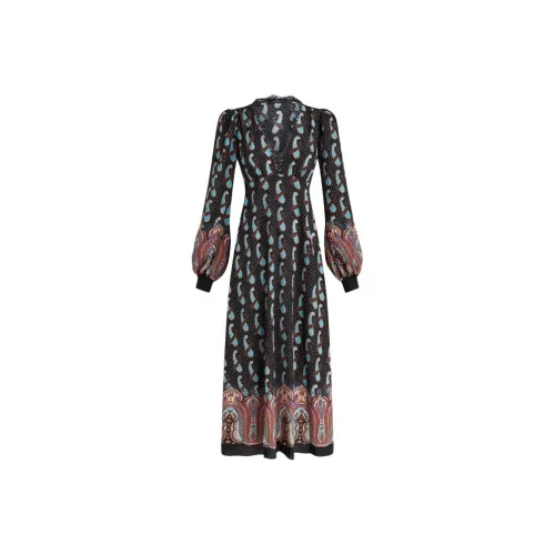 ETRO Шелковый Креп DE Chine Платье-миди Длинное с Длинными Рукавами Платье Женское Многоцветное