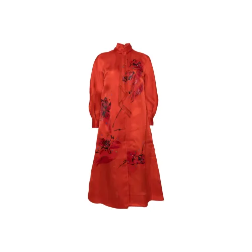 SHIATZY CHEN FW24 Длинное платье с длинным рукавом женское красное