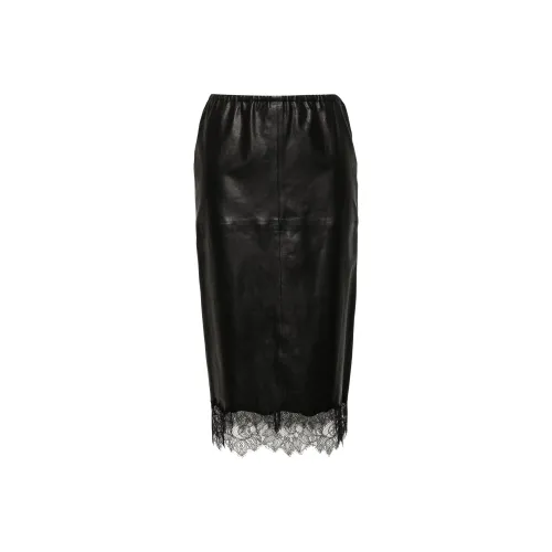 Blumarine Черная женская кожаная длинная юбка