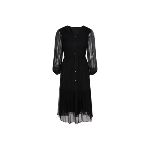 JZ. ANNAKRO Длинное платье с длинным рукавом женское простой дизайн черный цвет