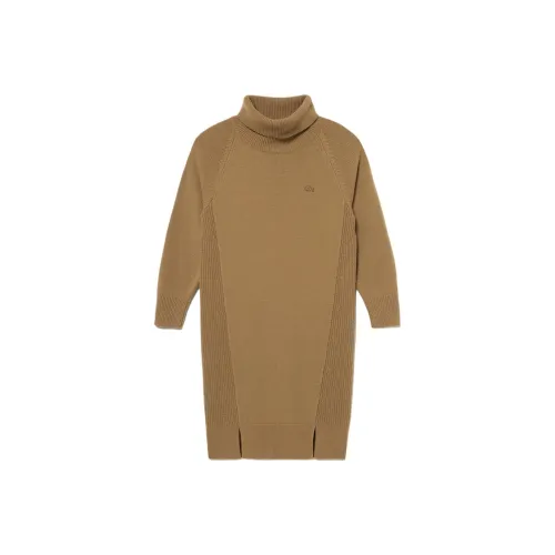 LACOSTE Длинное платье с длинными рукавами женское коричневое