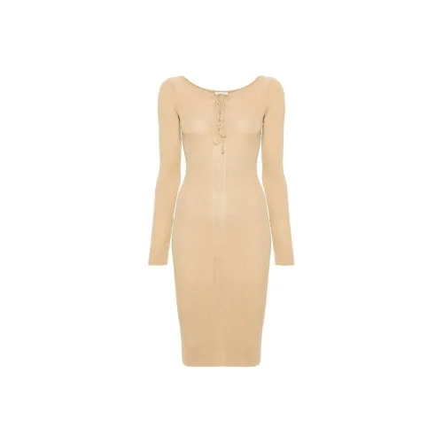 Patrizia Pepe SS24 Длинное платье с длинными рукавами женское бежевый
