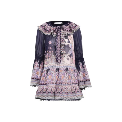 Zimmermann Длинное платье с длинными рукавами женское фиолетовое