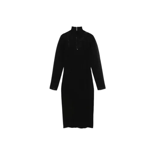 Elisabetta Franchi Длинное платье с длинными рукавами женское черное