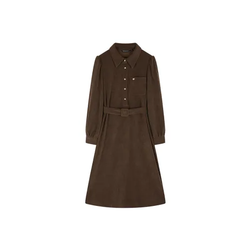 Mo Han Yi Mei Длинный рукав Платье Женское Кофейное