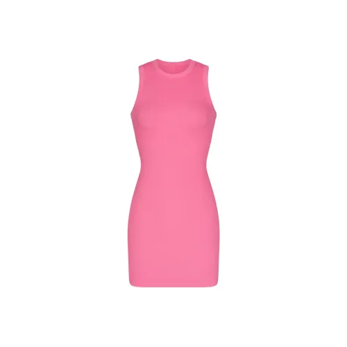 SKIMS COTTON RIB TANK Платье Без рукавов Платье Женское SUGAR PINK CANDY PINK