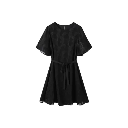 H YXIANG Black Женские Короткие Платья с Рукавами