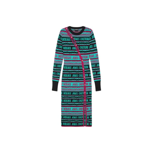 VERSACE Длинное платье с длинными рукавами женское зеленое