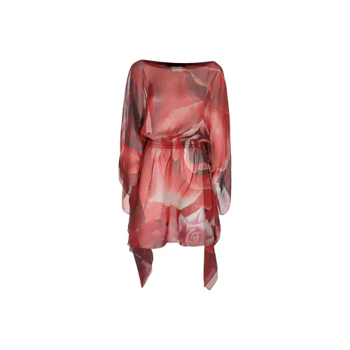 Roberto Cavalli Длинное платье с длинными рукавами женское красное