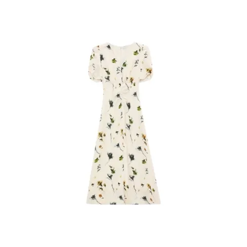 HUINIAN Короткий рукав Платье Женское Бежевый с цветами