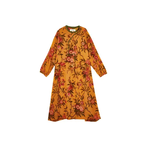 Gichugure Длинное платье с длинными рукавами женское желтый цветочный