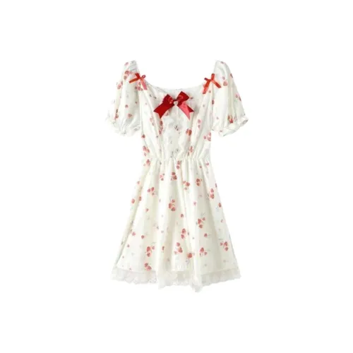 PAIN OR PLEASURE Короткий рукав Платье Женское Красное Цветочное