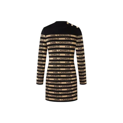 KARL LAGERFELD Длинное платье с длинными рукавами женское черное золотое