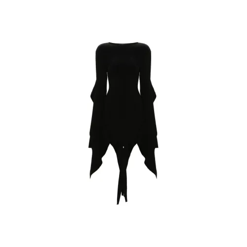 Mugler Черное Женское Длинное Платье с Длинными Рукавами