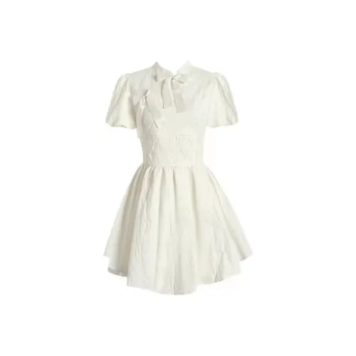 Lookinto Короткий рукав Платье Женское Экрю