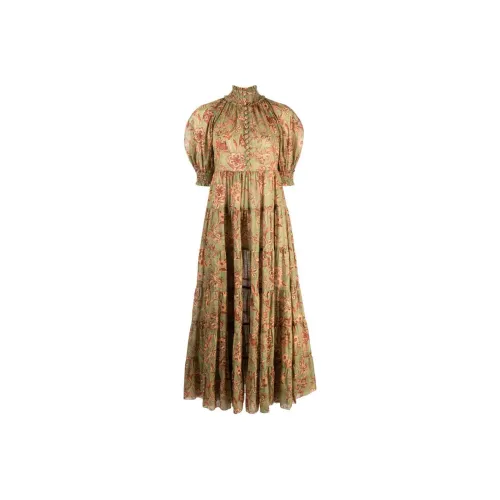 Zimmermann Шалфейно-зеленый Женские Платья с Коротким Рукавом