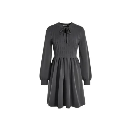 ONE PASS STUDIO Длинное платье с длинными рукавами женское серого цвета