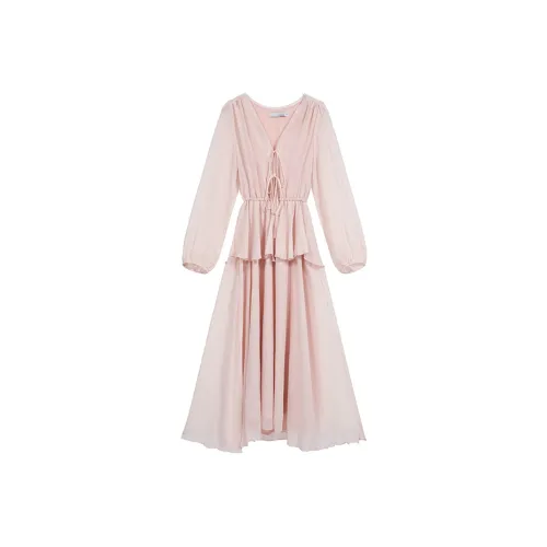 ARIADNAW STUDIO Длинное платье с длинными рукавами женское розовое