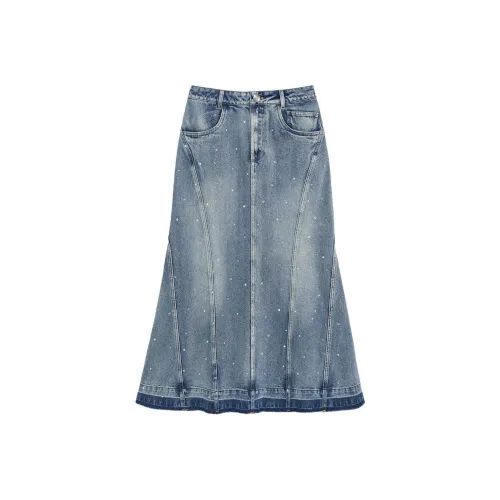 BEBE FW24 Denim Long Skirt Women's Blue BEBE FW24 Деним Длинная Юбка Женская Синяя