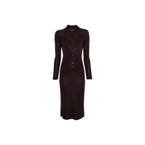 TOM FORD SS24 Длинное платье с длинными рукавами женское коричневое