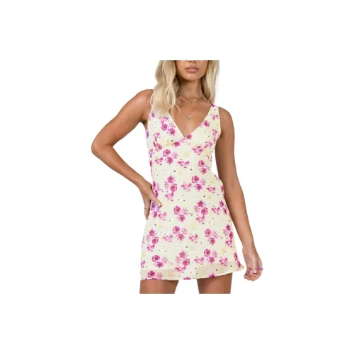 PRINCESS POLLY Nellie Мини Платье Без рукавов Платье Женское Желтый Цветочный Желтый Цветочный