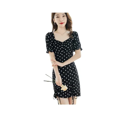 Like The Age Of Water Короткий рукав Платье Женское Черное