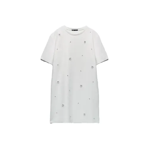 ZARA Белое Женское Короткое Платье с Рукавами