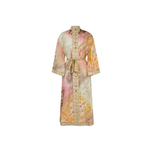 Zimmermann SS25 Длинное Платье с Длинными Рукавами Женское Многоцветное