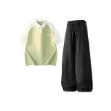 Серый зеленый топ + черный низ