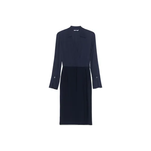 Patrizia Pepe Длинное платье с длинными рукавами женское синее