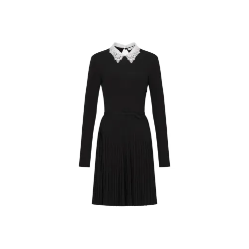 DIOR Черное Женское Длинное Платье с Рукавами