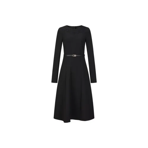 JZ. ANNAKRO Длинное платье с длинным рукавом женское простой дизайн черный цвет