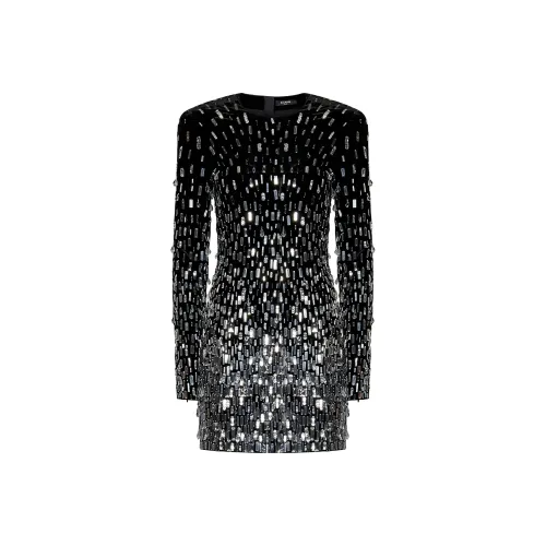 BALMAIN Черное Женское Длинное Платье с Рукавами