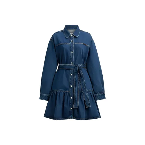 COACH SS24 Длинное платье с длинными рукавами женское темно-синий