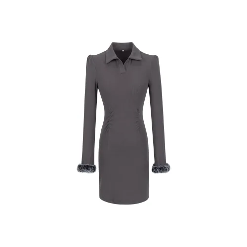 UPNANAWANG Темно-серый Женские Длинные Платья с Рукавами