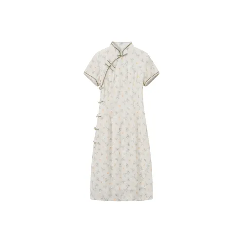 Корейский стиль Короткий рукав Платье Женское Многоцветное