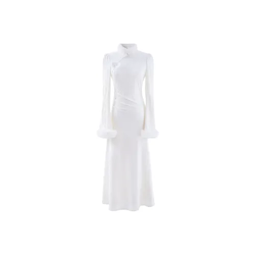 Blovelan Длинное платье с длинными рукавами женское светло-облачно-белый