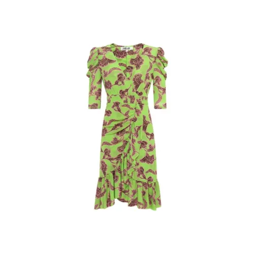 Diane von Furstenberg Зеленые Женские Короткие Платья с Короткими Рукавами