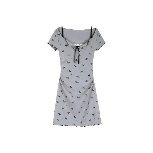 COHX Короткий рукав Платье Женское Серое