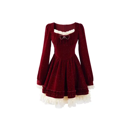 Blovelan Длинное платье с длинными рукавами женское велюровое красное