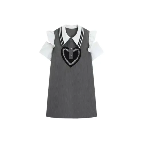 Lookinto Серые Женские Короткие Платья с Рукавами