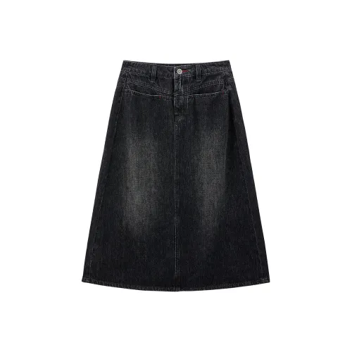LEDIN Деним Длинный Юбка Женские Деним Средне-серый