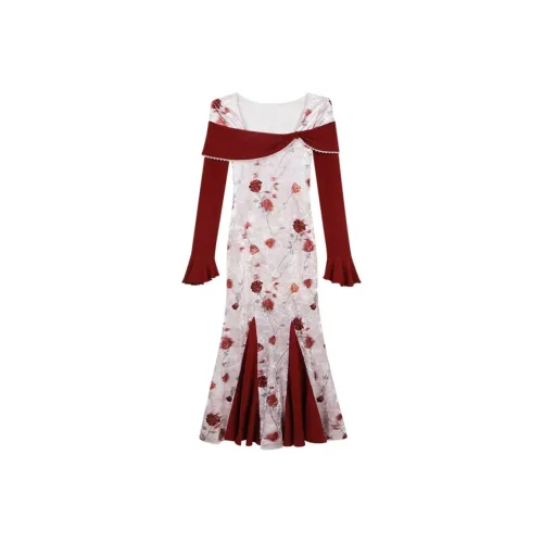 AFGGD Длинное платье с длинными рукавами женское красное