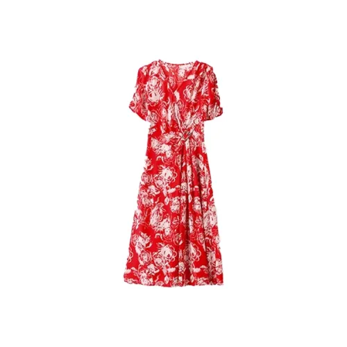 Mapping Короткий рукав Платье Женское Красное