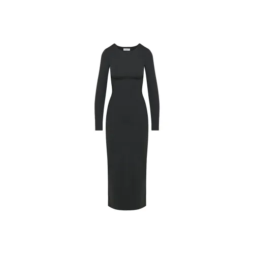 ARITZIA Тень Crew Длинный Рукав Макси Платье Женское Черное