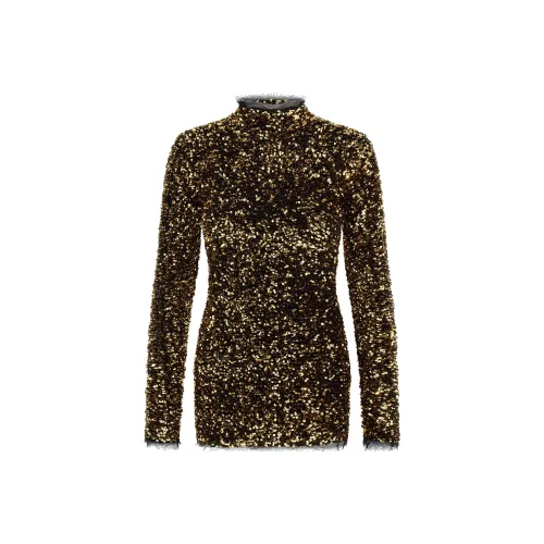 Roberto Cavalli SS24 Длинное платье с длинными рукавами женское золотое