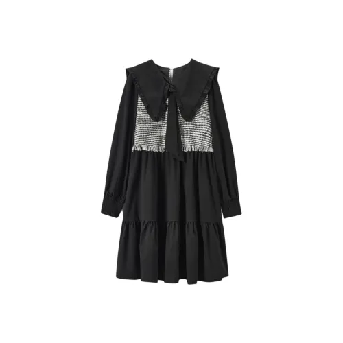 EICHITOO Длинное платье с длинными рукавами женское черное