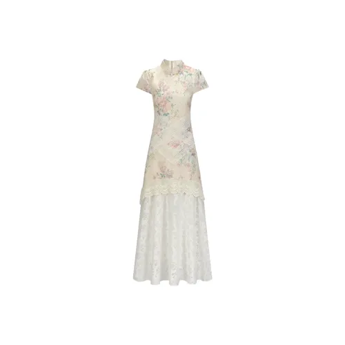 COVT Короткий рукав Платье Женское Китайский стиль Цветочное платье