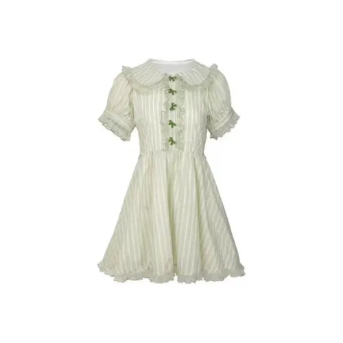 Lookinto Короткий рукав Платье Женское Зеленое