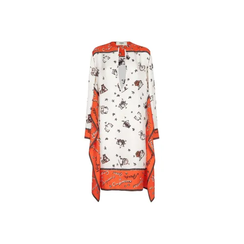 FENDI Длинное платье с длинными рукавами женское многоцветное